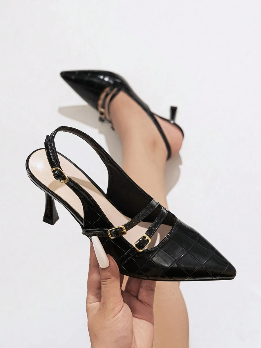 Women's Pointed Toe Multi-Strap Buckle High Heel Pumps,Elegant - Black - View 1