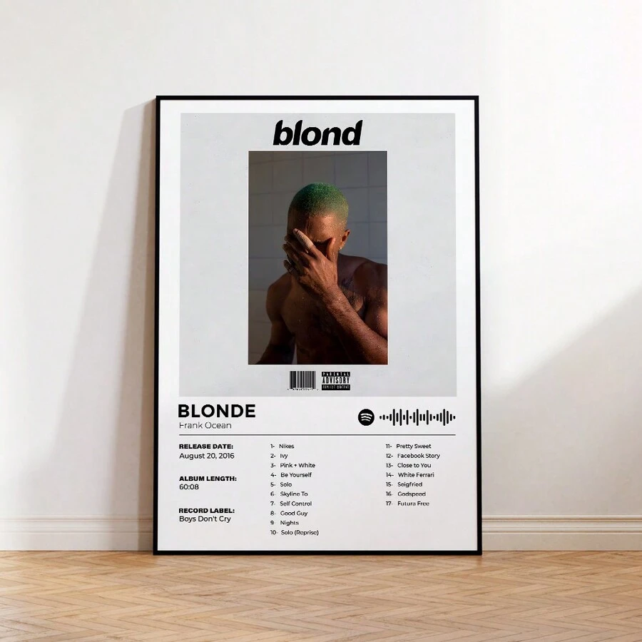 1 件现代音乐专辑封面海报说唱歌手金发碧眼的 Frank Ocean 嘻哈歌手铝合金框架帆布画墙壁艺术图片海报适用于客厅装饰