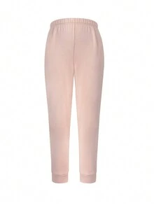 时尚全拉链前后字母印花宽松长款女式运动服 - 粉色 - 查看 7