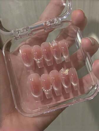 10 PCS Phototherapy Handmade Blush Butterfly Eye Blush Butterfly Fake Nails Press On Nails Nail Supplies