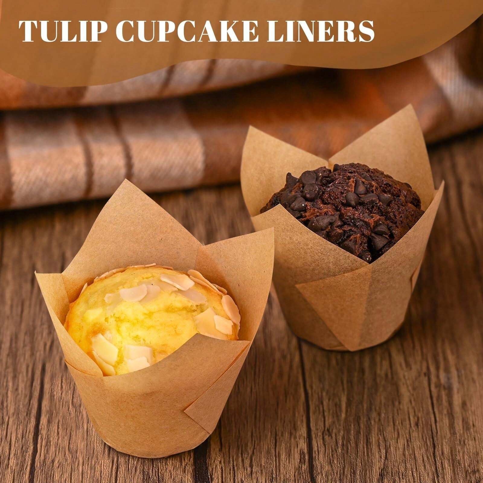 50 Counts Natural Tulip Cupcake Liners For Baking Cups, Suitable For A Standard Muffin Or