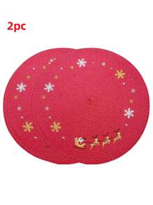 2/4/6 pezzi Tovagliette rotonde natalizie, design a fiocco di neve, materiale PP da 15", decorazione invernale, Babbo Natale e slitta di renne, perfette per la decorazione della tavola da pranzo in cucina al chiuso a Natale
