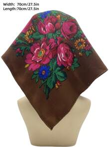 Velo de mujer de 27.5"x27.5" con estampado tradicional de peonía en rojo, multicolor y negro, un pañuelo hijab de moda estilo bohemio - Multicolor - Ver 31