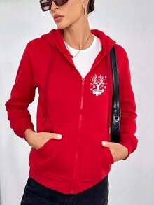 Custom Red Casual Sweatshirt Jacket - Red - View 2