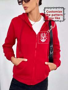 Custom Red Casual Sweatshirt Jacket - Red - View 1