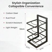 4-Layer Metal Pot And Pan Storage Rack: Cabinet Rack, Heavy-Duty 120LBS Pot Storage Rack, Adjustable Dutch Oven Rack Under The Cabinet, Cast Iron Pot, Heavy-Duty Frying Pan, Shallow Pot,Used For Kitchen Counter Storage - Black - View 3