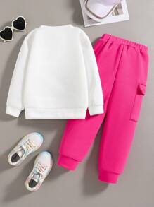 Conjunto de sudadera cuello redondo y pantalón de chándal con estampado de dibujos animados para niñas