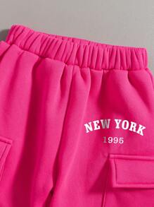 Conjunto de sudadera cuello redondo y pantalón de chándal con estampado de dibujos animados para niñas
