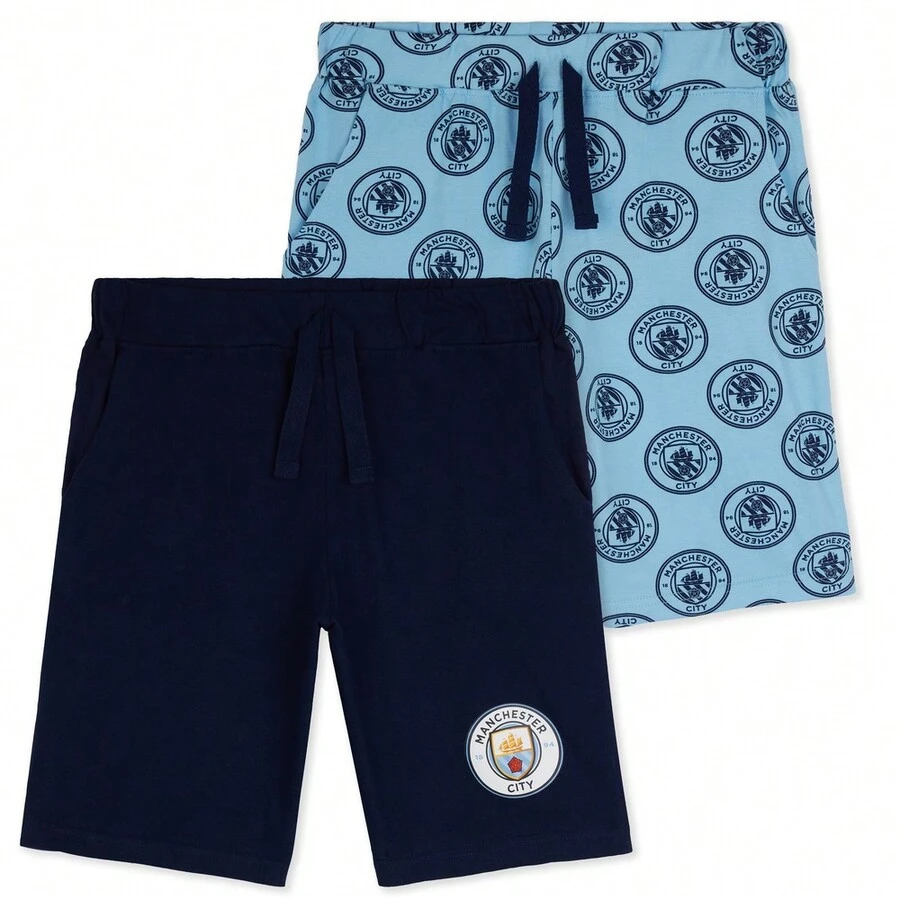 Manchester City FC Boys Shorts 2 Pack PE Shorts Football Bottoms