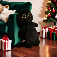 1pc Cute Black Oblong Plush Cat Hugging Pillow, Sleeping Companion Doll, Birthday Gift, Kitten Figurine Decoration - Multicolor - View 2
