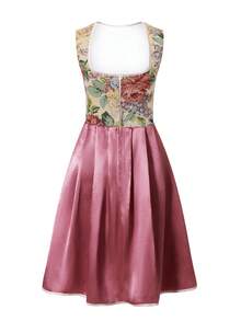 3 Pieces Oktoberfest Costumes Lace Floral German Dirndl Dresses, Halloween - Pink - View 3