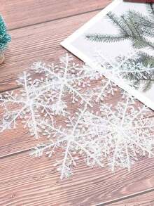 15 件圣诞闪亮雪花饰品，创意冬季派对塑料雪花挂饰，圣诞树装饰套装，适合圣诞节新年家居装饰 - 白色 - 查看 5