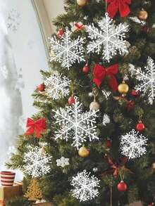 15 件圣诞闪亮雪花饰品，创意冬季派对塑料雪花挂饰，圣诞树装饰套装，适合圣诞节新年家居装饰 - 白色 - 查看 3