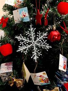 15 件圣诞闪亮雪花饰品，创意冬季派对塑料雪花挂饰，圣诞树装饰套装，适合圣诞节新年家居装饰 - 白色 - 查看 9