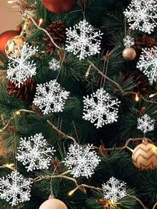 15 件圣诞闪亮雪花饰品，创意冬季派对塑料雪花挂饰，圣诞树装饰套装，适合圣诞节新年家居装饰 - 白色 - 查看 8