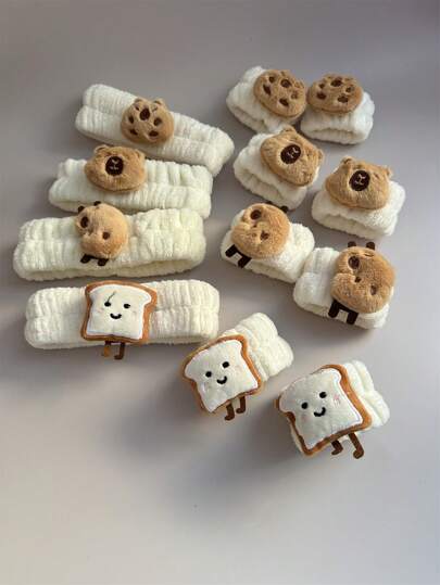 3pcs/Set Cute Cartoon Toast Hair Ties/Bread Headbands For Washing Face, Applying Mask, Keep Hair Dry & Wristband As Accessories, School Stuff, Gifts, Hair Accessories, Head Bands