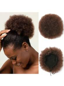 Afro lockige Haarbuns Hochsteckfrisur Chignon Haarverlängerung mit Zugband Pferdeschwanz für Frauen, kurze afrikanische gedrehte lockige Haarbun Pferdeschwanz Verlängerung, synthetisches Haarteil, afrikanischer Pferdeschwanz für natürliches Haar, für Weihnachten, Neujahr, Karneval, Musikfestival