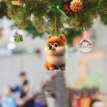 1/3pcs-2D Plane Christmas Dog Acrylic Hanging Ornament, Bicycle Mirror Charm For Car & Home, Outdoor Holiday Decor, Theme Party & Christmas Tree Accessory, Ideal For Bag & Keychain Gifts