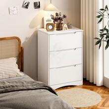 Cómoda con 3 cajones espaciosos para dormitorio, mueble con cajones Cómoda blanca para salón, dormitorio, estudio - Blanco - Ver 3