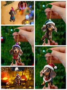 Christmas Decoration 5pcs Acrylic Flat Cute Dog Christmas Tree Ornaments & Pendants, Car Interior Decorations - Multicolor - View 8