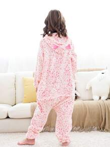 Tween Girl Pink Leopard Print Cat Ear Jumpsuit - Multicolor - View 3