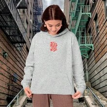 Women's Printed Cotton Kangaroo Sweatshirt For Training - 灰色 - 查看 2