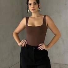 SQUARE Body Bori Women's Bory Leotard Tank Top Thick Strap Square Neckline Basic Casual Day Night Work Party - 鏽棕色 - 查看 1