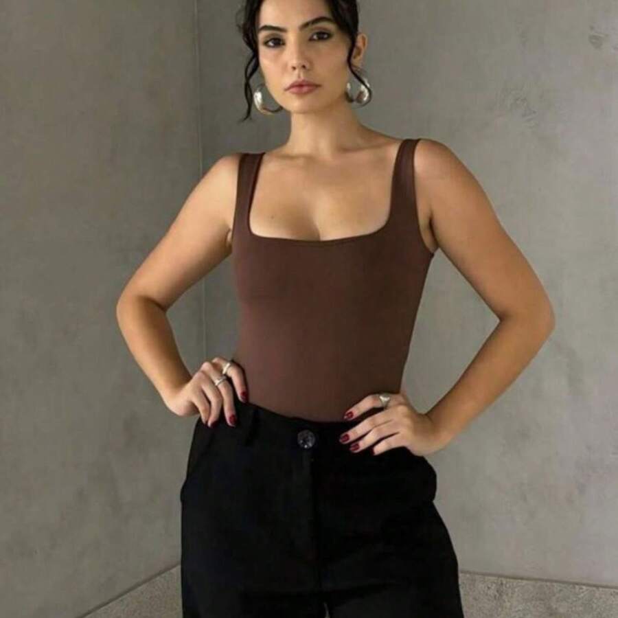 SQUARE Body Bori Women's Bory Leotard Tank Top Thick Strap Square Neckline Basic Casual Day Night Work Party - 鏽棕色 - 查看 1