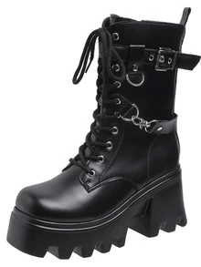 Punk Gothic Thick Soled Ankle Boots For Women, High Platform Cosplay Shoes - Black - View 3