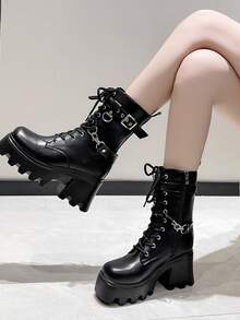 Punk Gothic Thick Soled Ankle Boots For Women, High Platform Cosplay Shoes - Black - View 4