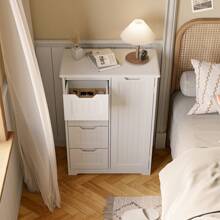 Bathroom Floor Freestanding Storage Cabinet, New Year Gift 3" Small Kitchen Pantry Storage Cabinet With Door And Shelves, Pantry Cabinet Storage Cupboard, Freestanding Wooden Dresser With 4 Drawers