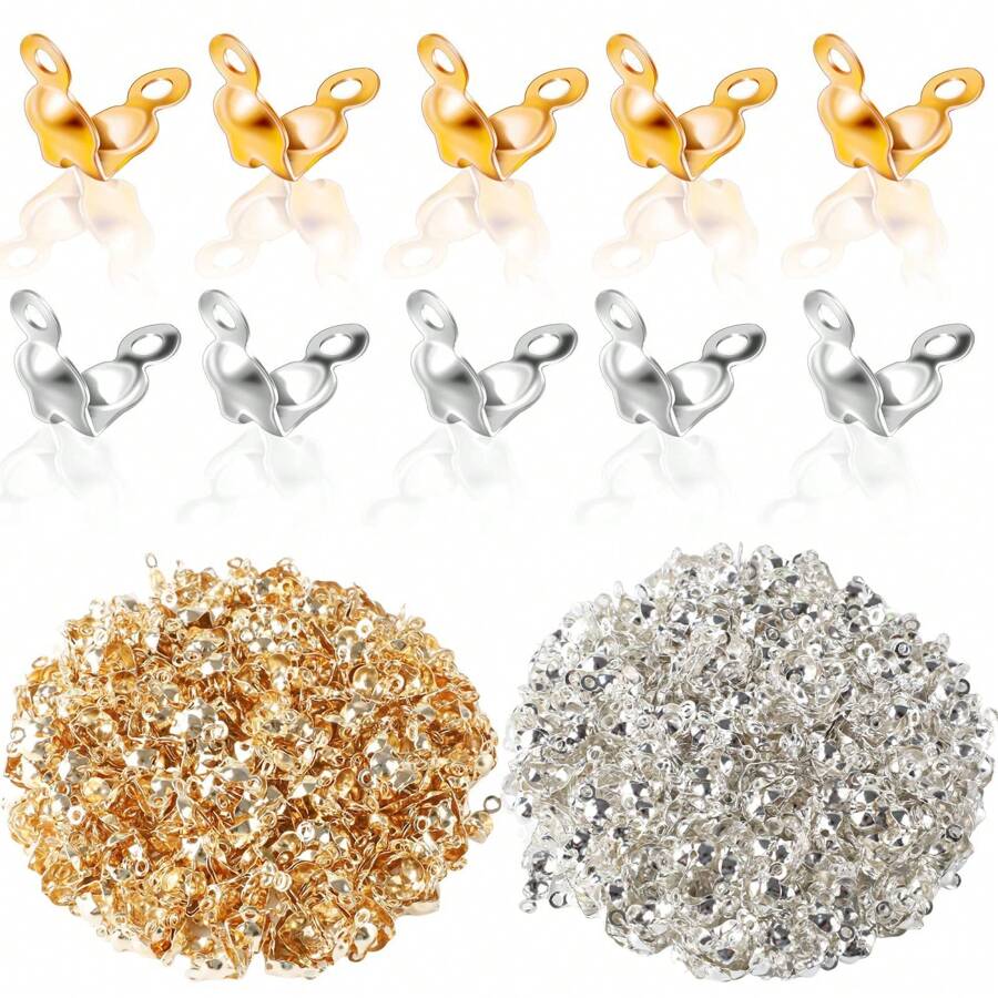 WGRXIRANYKM 96Pcs/Lot Stainless Steel Crimp Beads Cord Knot Covers End Cap Connector Clasps For DIY Bracelet Necklace Jewelry Making Supplies