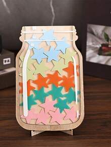 1pc Wooden Star Reward Jar, Smiling Face Scoring Token Jar For Learning Self-Discipline And Attendance Tracking - Multicolor - View 5