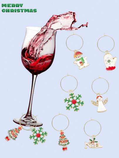 12 pingentes de taças de vinho de Natal, design elegante, material de liga de alta qualidade, adequado para KTV, bar, festa musical, especialmente para ano novo, véspera de Natal, decoração de festa de Natal