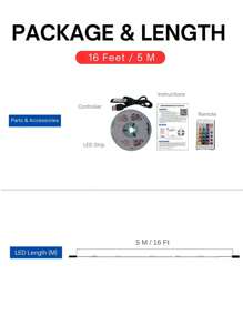 ONELEDWANGRX 1pc Smart RGB LED Strip Lights, 1/3/5/10/15m, 3.3/10/16/33/50ft USB 5V Powered 2-Mode Control, 24-Key Remote Control + App Control, Light Color And Brightness Adjustable, Can Be Bended And Cut,Easy To Install Atmosphere Lights, For Home Party, TV Backlight