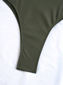 1pc Women's Sexy Solid Color Spaghetti Strap Backless One-Piece Swimsuit, Suitable For Summer Beach Vacation - Army Green - View 7