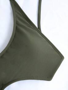 1pc Women's Sexy Solid Color Spaghetti Strap Backless One-Piece Swimsuit, Suitable For Summer Beach Vacation - Army Green - View 8