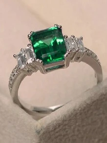 1枚优雅立方氧化锆戒指，女士珠宝礼物，适合婚礼、订婚、周年纪念、情人节等场合 - 綠色 - 查看 2