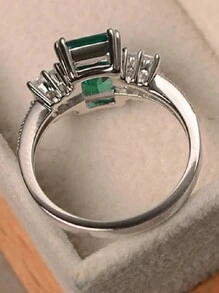 1枚优雅立方氧化锆戒指，女士珠宝礼物，适合婚礼、订婚、周年纪念、情人节等场合 - 綠色 - 查看 4