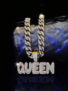 Hip Hop Rhinestone Letter Charm Necklace Perfect Jewelry Gift For Party For Women Men - Gold - View 3