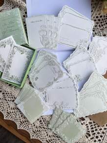30 piezas/paquete Notas de papel kraft blanco vintage extra con relieve, encaje y floral, papelería para diario, scrapbooking
