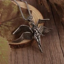 SeuSuk Collier pendentif ange à quatre ailes classique, bijou de mode cadeau d'anniversaire pour hommes et femmes