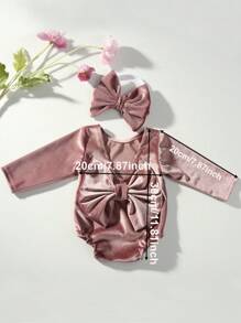 2 件新生儿照片拍摄服装套装 - 蝴蝶结连体衣和头带，天鹅绒连体衣摄影道具婴儿洗礼家庭装饰礼物婴儿洗礼复活节礼物适合女孩/男孩的物品 - 彩色 - 查看 11