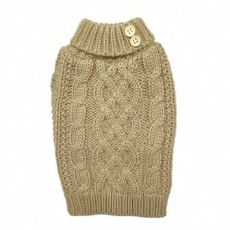1 pezzo Maglione per animali domestici in maglia a trecce, con collo alto e bottoni in legno, colore unito, elastico e confortevole, adatto per gatti e cani in autunno/inverno, Natale, Capodanno
