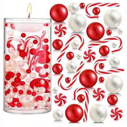 121 Pcs Christmas Vase Filler Water Beads Floating Candles For Centerpieces Christmas Decorations For Vases Include Vase Christmas Filler Faux Pearls Water Gel Beads Candy Beads Cane Pearl Beads And Floating Candles For Christmas Wedding Home Table Decor