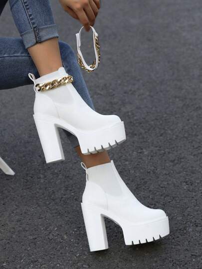 Brown European & American Fashion Slip-On High Heel Women Boots, Waterproof Platform Autumn/Winter Short Boots, Black High Heel Shoes, Fashionable Casual Boots