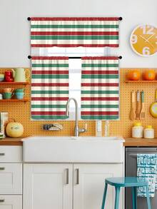 2pcs Christmas All-Over Print Colorful Cartoon Pattern Digital Printing Home Decor Rod Pocket Window Curtains, Suitable For Kitchen & All Seasons - Multicolor - View 2