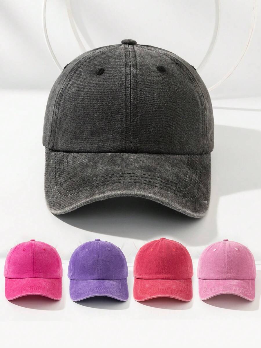 1 件装水洗纯色复古个性化女士棒球帽