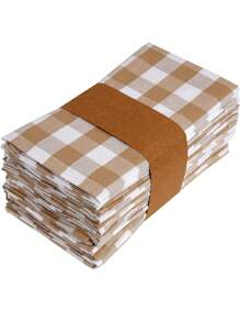 2/6/12 件现代格子餐巾，抗皱面料鸡尾酒餐巾，适用于酒店、餐厅、家庭、派对、宴会 - 卡其色 - 查看 9