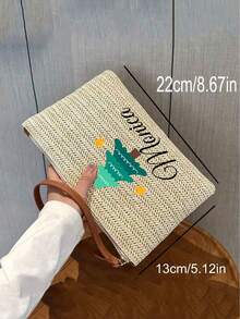 1 chiếc túi cầm tay đan bằng rơm, túi đeo tay đan bằng rơm dành cho nữ, túi xách đan bằng rơm cổ điển thời trang, ví thời trang phong cách Boho, dã ngoại du lịch, hoàn hảo cho kỳ nghỉ du lịch bãi biển mùa hè, cho ngoài trời, ngày lễ - Màu be - Xem 4